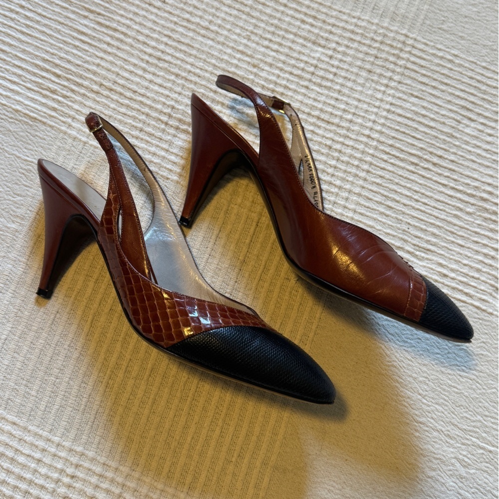 Bruno Magli Two-Tone Brown and Black Slingback Pump